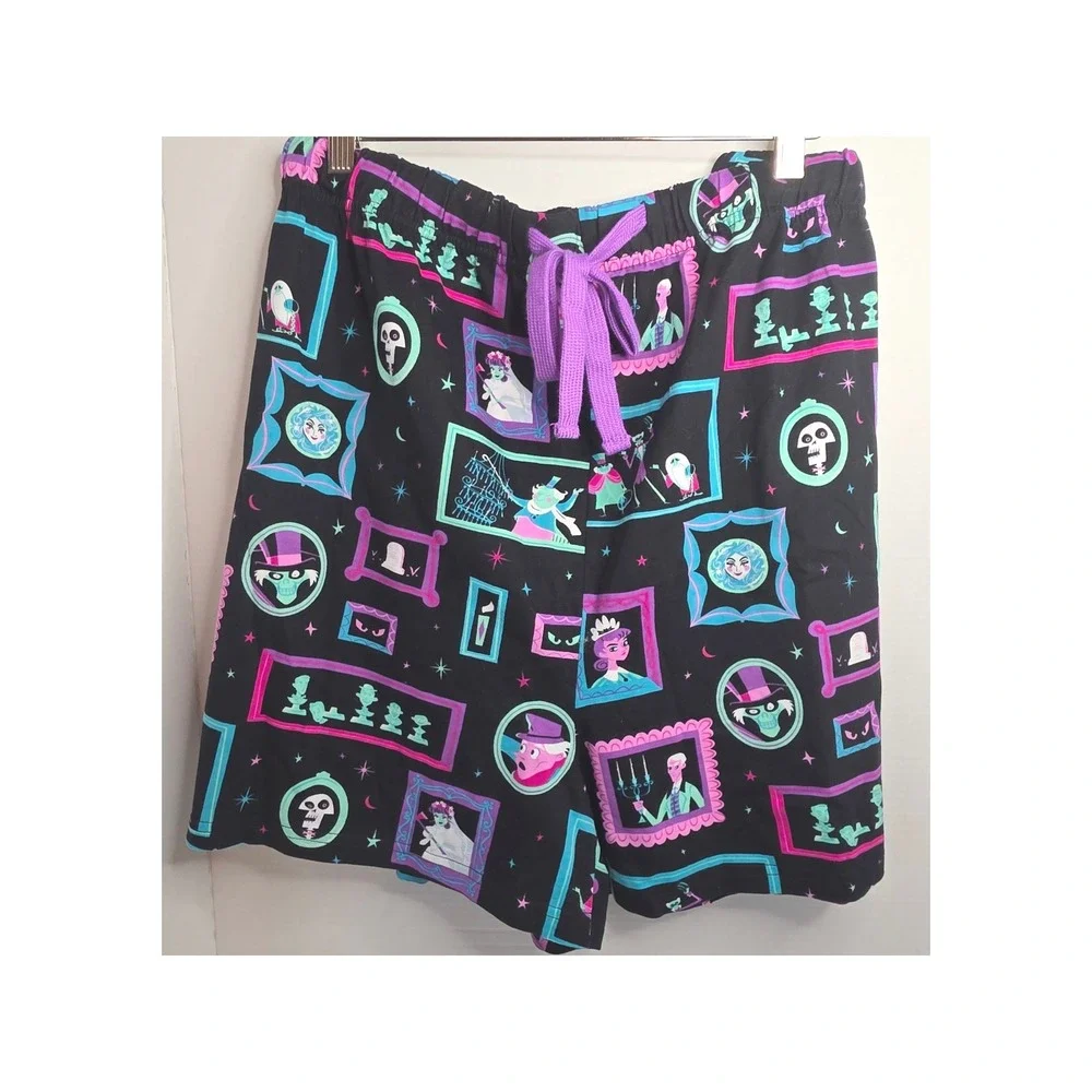 Disney Haunted Mansion Pajama Shorts Black Portrait Print 2X Glow In Dark - Picture 2 of 7
